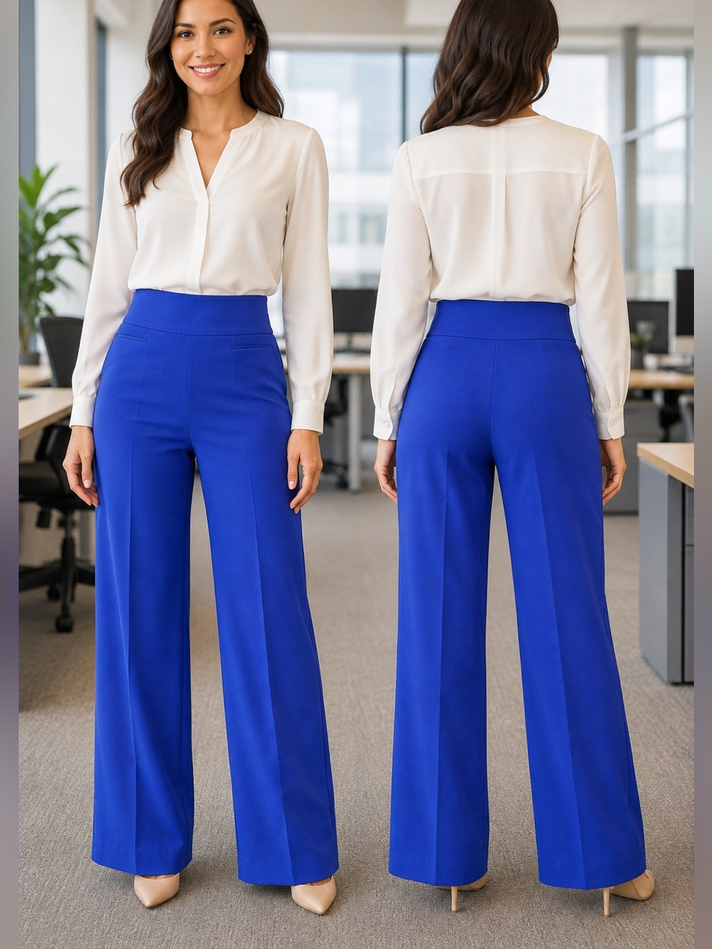 Metro Style Women’s Size 8 Royal Blue Wide Leg Dress Pants Stretch